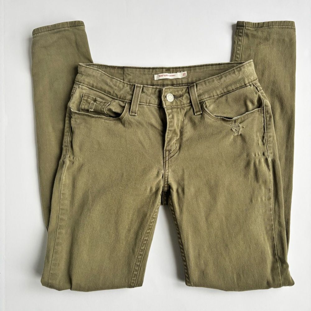 Levi’s 535 Super Skinny Olive Distressed Jeans (Size 27) - Picture 2 of 8